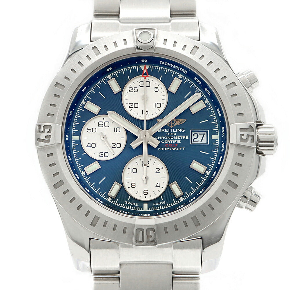 Internally inspected BREITLING Colt Chronograph A13388 Date 200m Water Resistant Blue SS Stainless Steel Men's Automatic Winding [6 Month Warranty] [Watch] [Used]