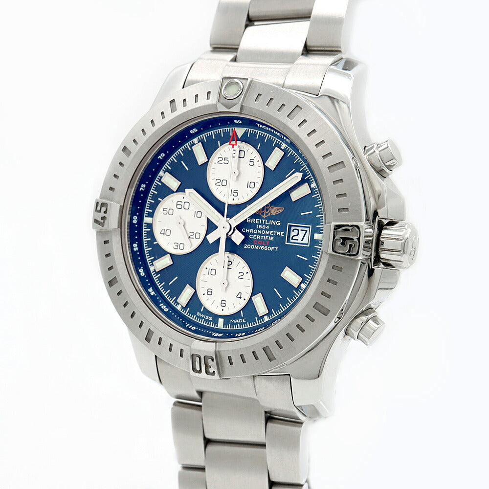 Internally inspected BREITLING Colt Chronograph A13388 Date 200m Water Resistant Blue SS Stainless Steel Men's Automatic Winding [6 Month Warranty] [Watch] [Used]