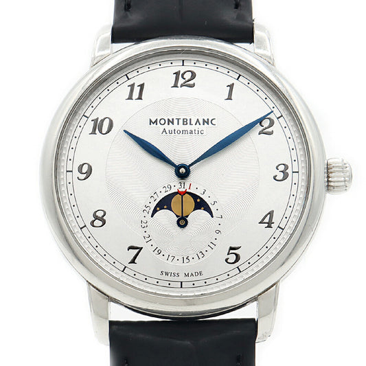 MONTBLANC モンブラン スター レガシー ムーンフェイズ 7435 デイト 30m防水 裏スケ シルバー SS ステンレス 純正尾錠 メンズ 自動巻き【6ヶ月保証】【腕時計】【中古】