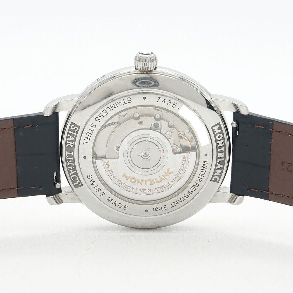 MONTBLANC モンブラン スター レガシー ムーンフェイズ 7435 デイト 30m防水 裏スケ シルバー SS ステンレス 純正尾錠 メンズ 自動巻き【6ヶ月保証】【腕時計】【中古】