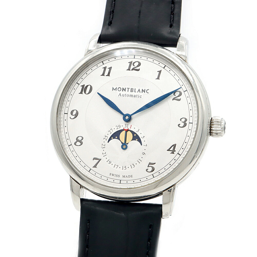 MONTBLANC モンブラン スター レガシー ムーンフェイズ 7435 デイト 30m防水 裏スケ シルバー SS ステンレス 純正尾錠 メンズ 自動巻き【6ヶ月保証】【腕時計】【中古】