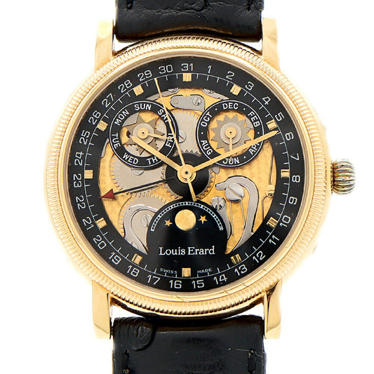 Louis Erard ルイエラール トリプルカレンダー ムーンフェイズ 82.0798 裏スケ スケルトン 黒 ブラック YGP イエローゴールド 純正ベルト 純正尾錠 メンズ 自動巻き【6ヶ月保証】【腕時計】【中古】