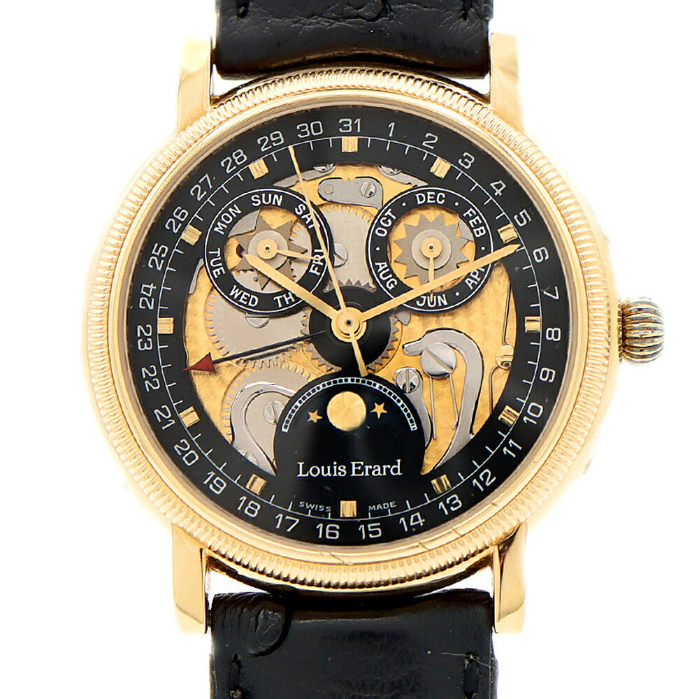 Louis Erard Triple Calendar Moon Phase 82.0798 Back Skeleton Black YGP Yellow Gold Genuine Belt Genuine Buckle Men's Automatic Winding [6 Month Warranty] [Watch] [Used]