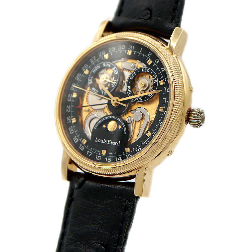 Louis Erard Triple Calendar Moon Phase 82.0798 Back Skeleton Black YGP Yellow Gold Genuine Belt Genuine Buckle Men's Automatic Winding [6 Month Warranty] [Watch] [Used]