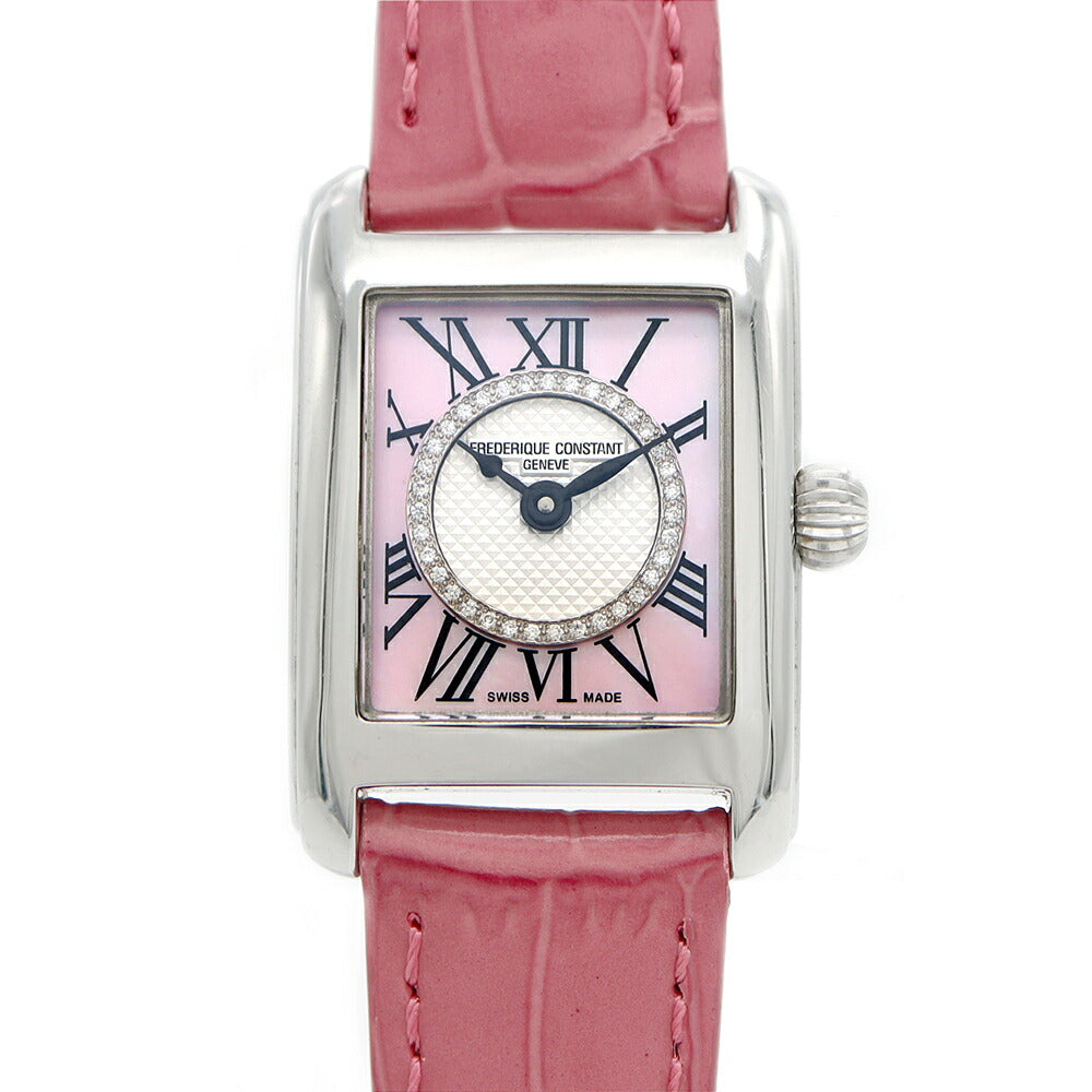 電池交換済 FREDERIQUE CONSTANT フレデリックコンスタント クラシックカレ FC-200X1C12 ダイヤモンド ピンクシェル SS ステンレス 純正ベルト 純正尾錠 レディース クォーツ【6ヶ月保証】【腕時計】【中古】