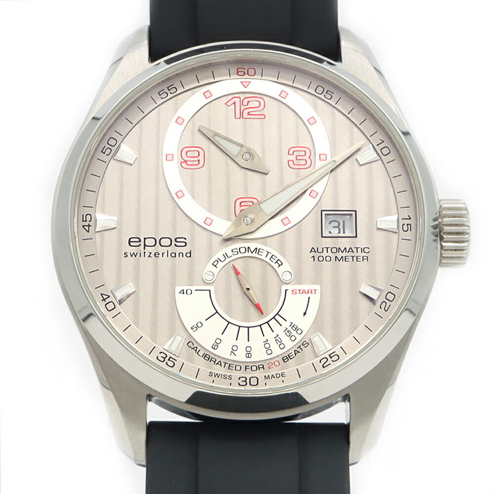 内部点検済 EPOS エポス パッション レギュレーター 3407 パルスメーター 裏スケ デイト 100m防水 シルバー SS ステンレス メンズ 自動巻き【6ヶ月保証】【腕時計】【中古】