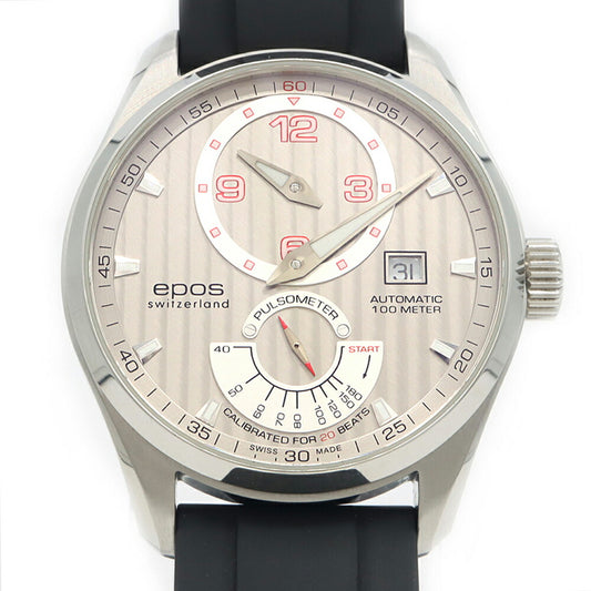 内部点検済 EPOS エポス パッション レギュレーター 3407 パルスメーター 裏スケ デイト 100m防水 シルバー SS ステンレス メンズ 自動巻き【6ヶ月保証】【腕時計】【中古】