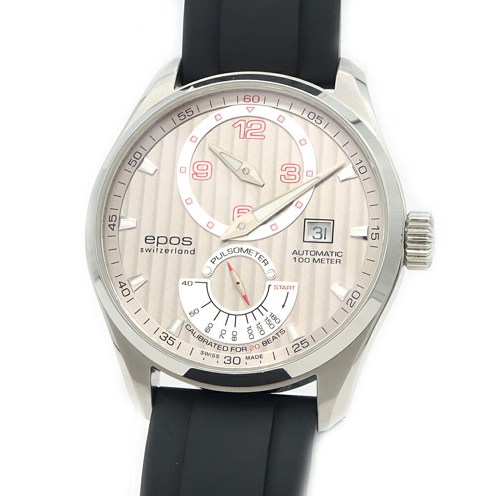 内部点検済 EPOS エポス パッション レギュレーター 3407 パルスメーター 裏スケ デイト 100m防水 シルバー SS ステンレス メンズ 自動巻き【6ヶ月保証】【腕時計】【中古】