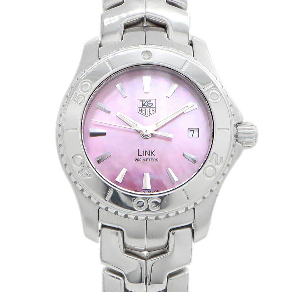 電池交換済 TAG Heuer タグホイヤー リンク WJ1315 200m防水 デイト ピンクシェル SS ステンレス レディース クォーツ【6ヶ月保証】【腕時計】【中古】