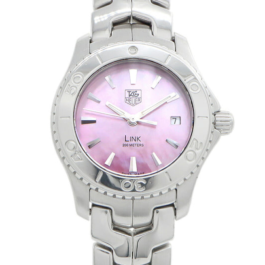 電池交換済 TAG Heuer タグホイヤー リンク WJ1315 200m防水 デイト ピンクシェル SS ステンレス レディース クォーツ【6ヶ月保証】【腕時計】【中古】