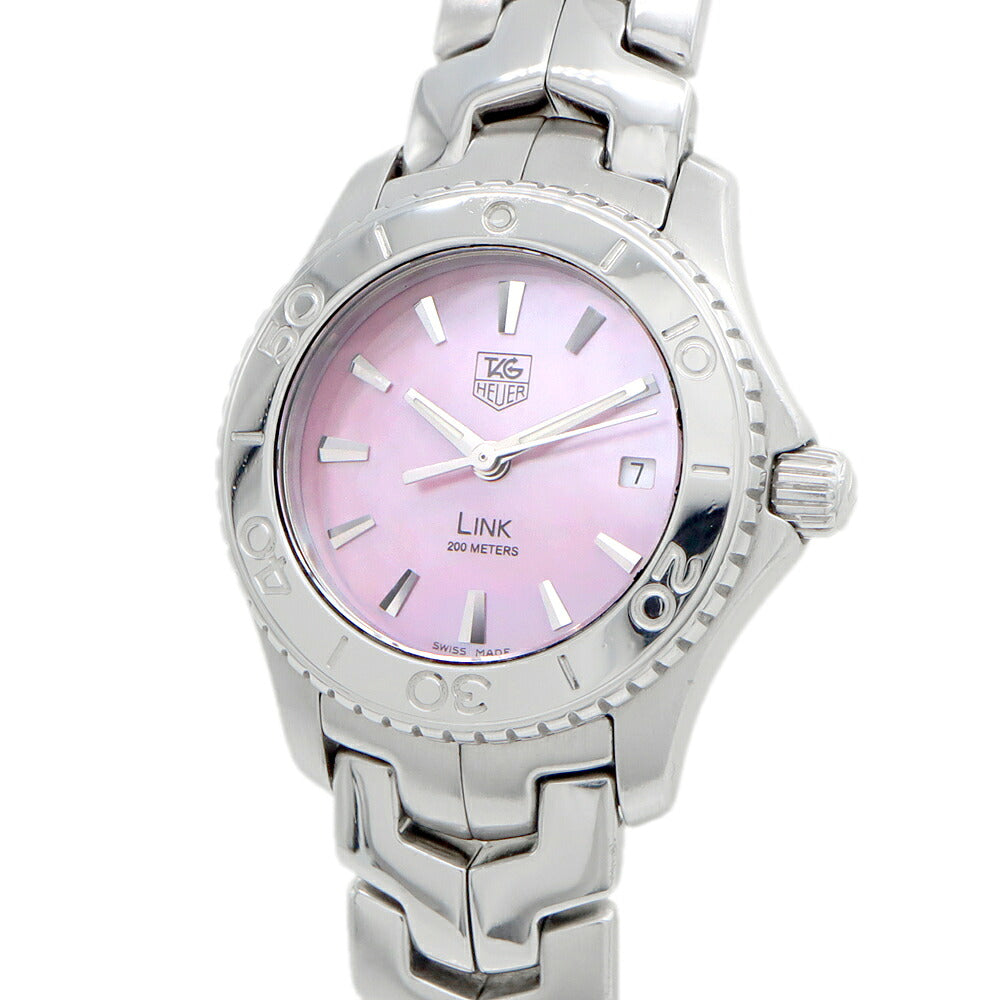 電池交換済 TAG Heuer タグホイヤー リンク WJ1315 200m防水 デイト ピンクシェル SS ステンレス レディース クォーツ【6ヶ月保証】【腕時計】【中古】