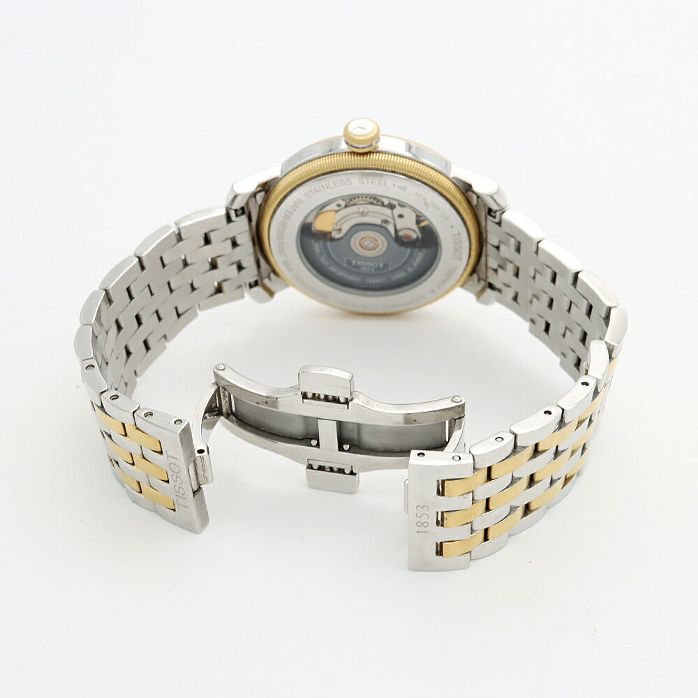 TISSOT ティソ  T-Classic ブリッジポート パワーマチック80 T097407A デイト 50m防水 裏スケ シルバー YGP イエローゴールド SS ステンレス コンビ メンズ 自動巻き【6ヶ月保証】【腕時計】【中古】