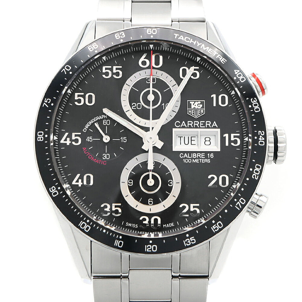 TAG Heuer タグホイヤー カレラ キャリバー16 クロノグラフ CV2A10 デイデイト 100m防水 黒 ブラック SS ステンレス メンズ 自動巻き【6ヶ月保証】【腕時計】【中古】