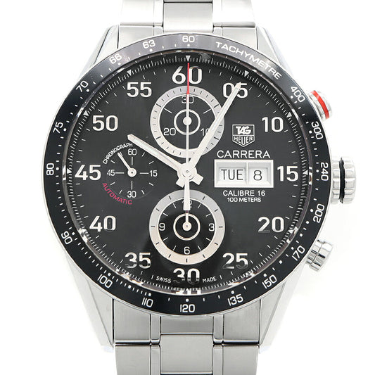 TAG Heuer タグホイヤー カレラ キャリバー16 クロノグラフ CV2A10 デイデイト 100m防水 黒 ブラック SS ステンレス メンズ 自動巻き【6ヶ月保証】【腕時計】【中古】