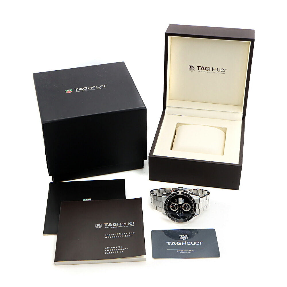TAG Heuer タグホイヤー カレラ キャリバー16 クロノグラフ CV2A10 デイデイト 100m防水 黒 ブラック SS ステンレス メンズ 自動巻き【6ヶ月保証】【腕時計】【中古】