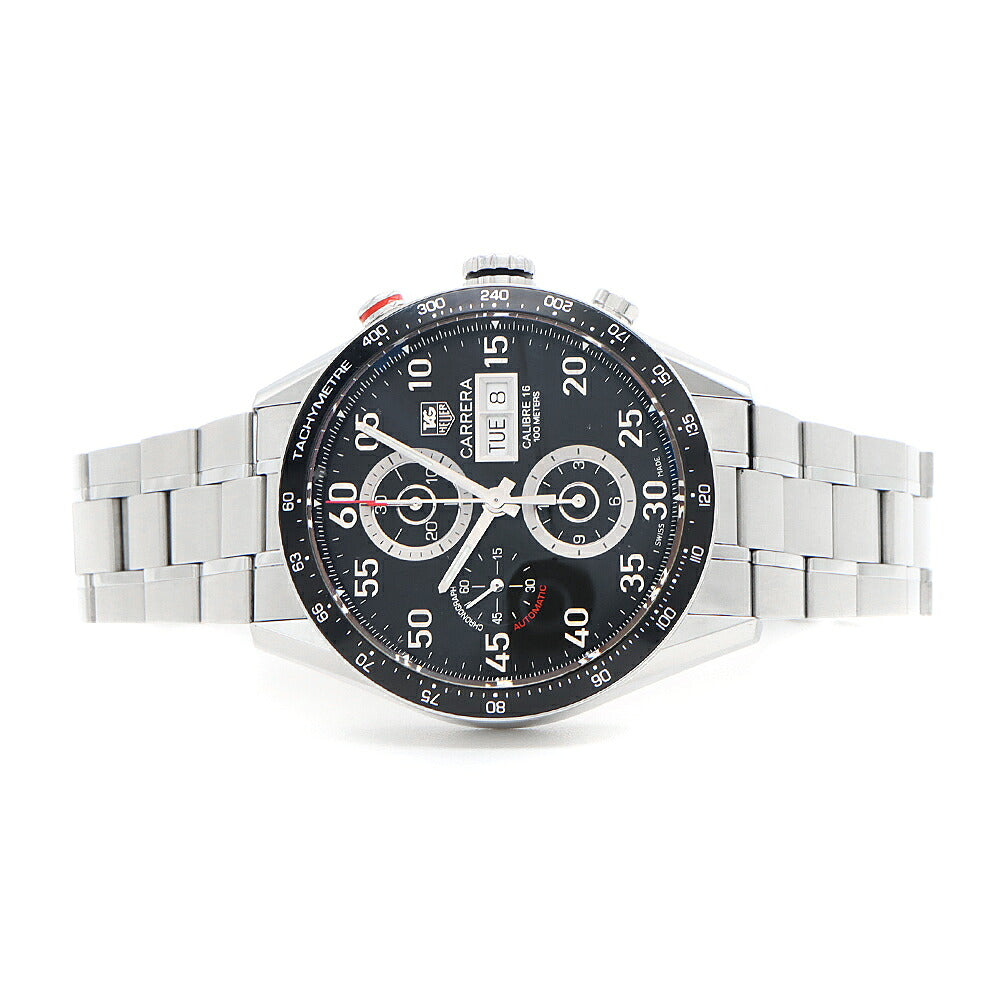 TAG Heuer タグホイヤー カレラ キャリバー16 クロノグラフ CV2A10 デイデイト 100m防水 黒 ブラック SS ステンレス メンズ 自動巻き【6ヶ月保証】【腕時計】【中古】