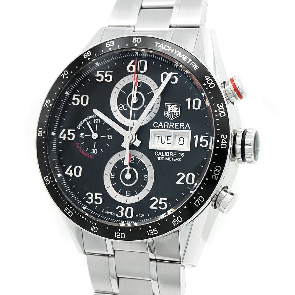 TAG Heuer タグホイヤー カレラ キャリバー16 クロノグラフ CV2A10 デイデイト 100m防水 黒 ブラック SS ステンレス メンズ 自動巻き【6ヶ月保証】【腕時計】【中古】