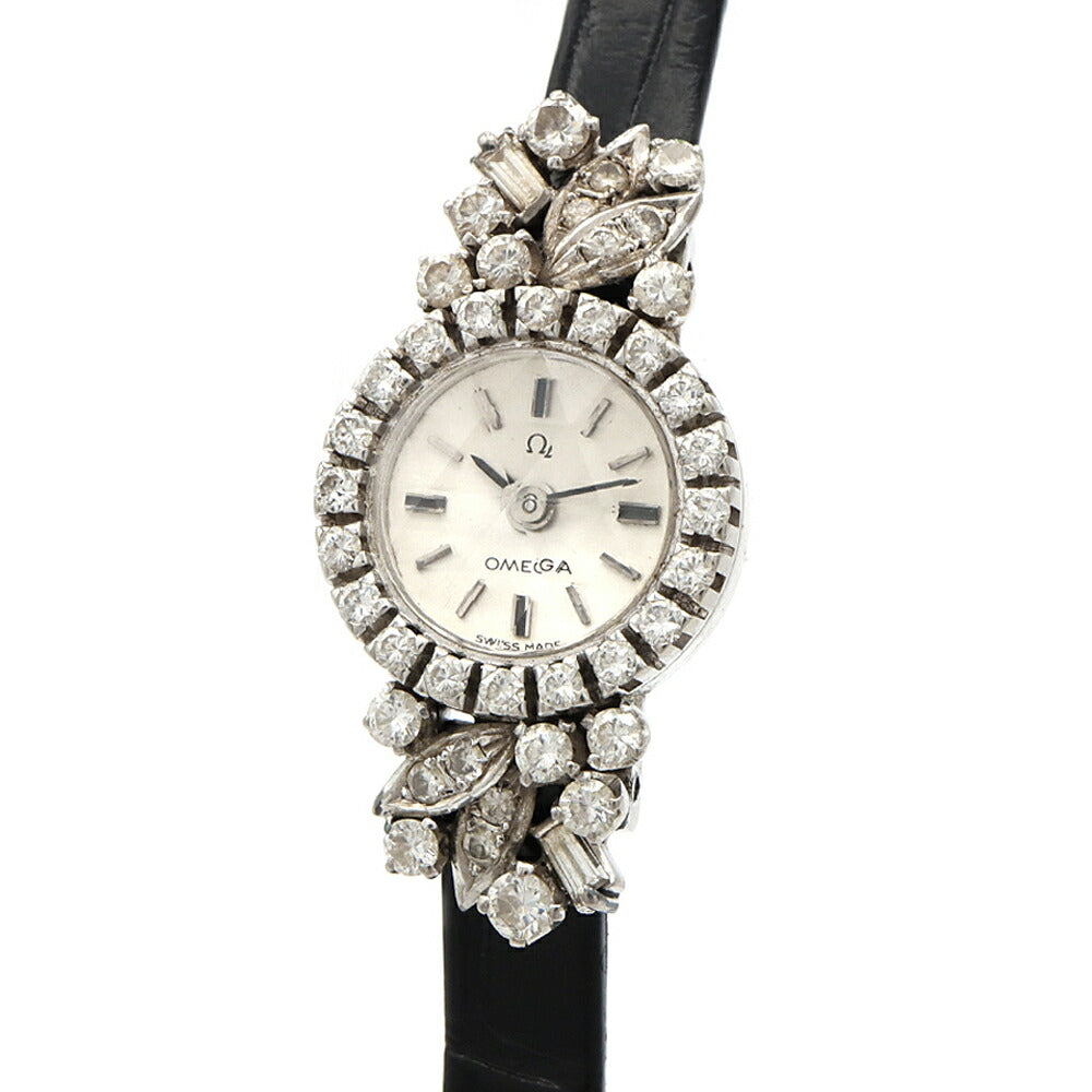 OMEGA オメガ ダイヤベゼル 911.552 610.059 Cal.640 17石 カットガラス ダイヤモンド シルバー 純正尾錠 レディース 手巻き アンティーク ヴィンテージ【腕時計】【中古】