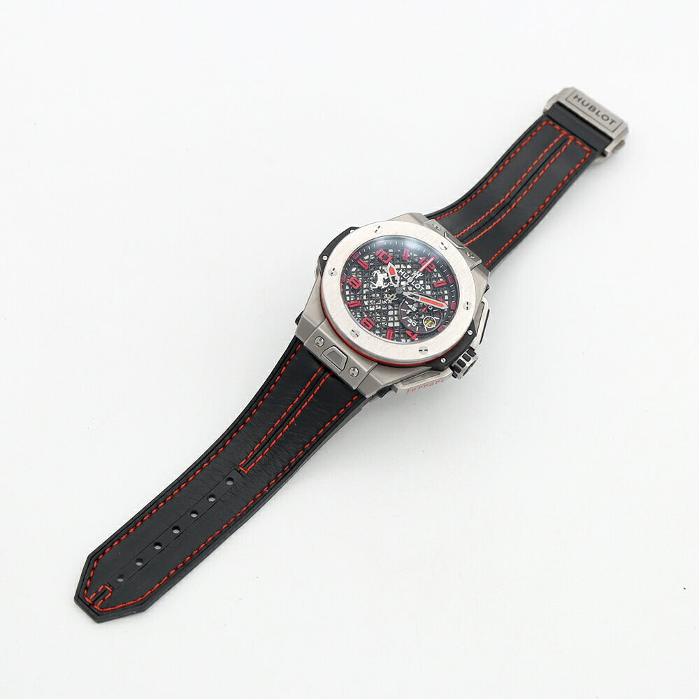 HUBLOT ウブロ ビッグバン フェラーリ ジャッポーネ50 日本50本限定 401.NI.1123.VR.FJP16 クロノグラフ デイト 裏スケ 黒 ブラック スケルトン Ti チタン 純正ベルト 純正尾錠 メンズ 自動巻き【6ヶ月保証】【腕時計】【中古】