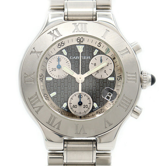 Battery replaced Cartier Cartier Must 21 Chronoscaph LM W10172T2 Chronograph 100m Water Resistant Date Black SS Stainless Steel Men's Quartz [6 Month Warranty] [Watch] [Used]