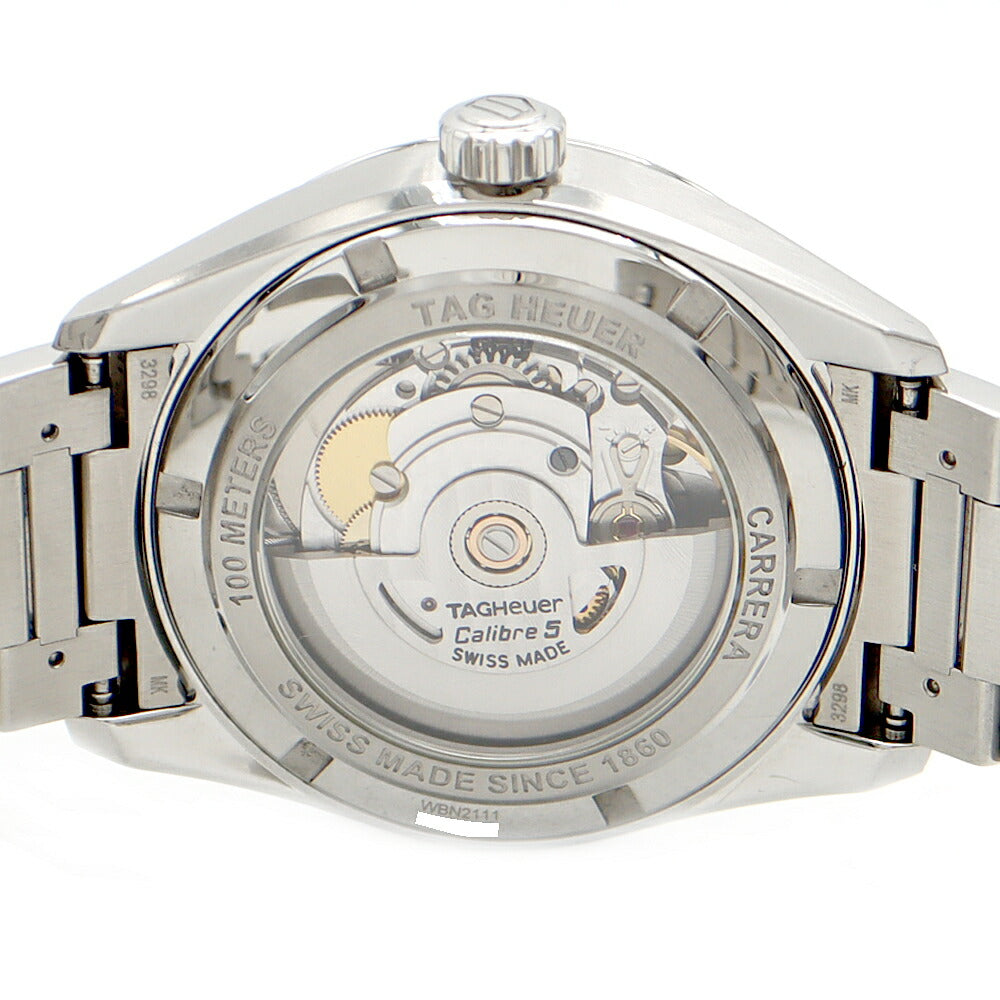 Internally inspected TAG Heuer Carrera Caliber 5 WBN2111 100m Water Resistant Date Back Skelton Silver SS Stainless Steel Men's Automatic Winding [6 Month Warranty] [Watch] [Used]