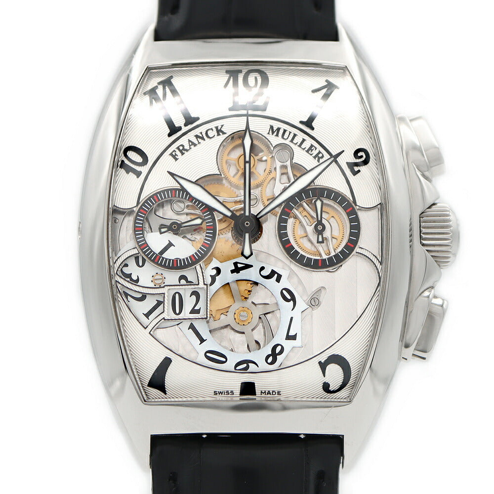 内部点検済 FRANCK MULLER フランクミュラー トノーカーベックス クロノグラフ ビックデイト 8083CC シルバー スケルトン SS ステンレス 純正ベルト 純正尾錠 メンズ 自動巻き【6ヶ月保証】【中古】【腕時計】