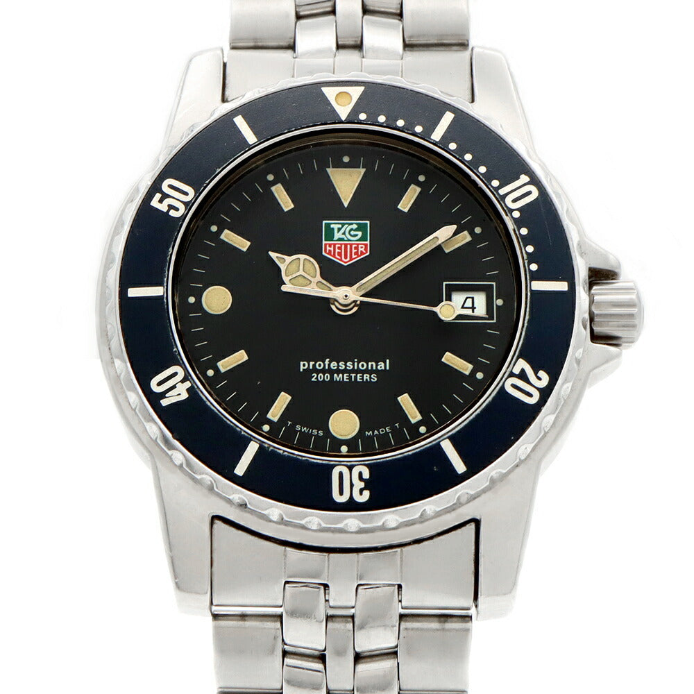 電池交換済 TAG Heuer タグホイヤー プロフェッショナル WD1210-D0 デイト 200m防水 黒 ブラック SS ステンレス メンズ クォーツ【6ヶ月保証】【腕時計】【中古】