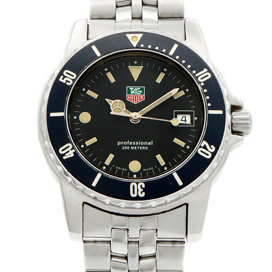 電池交換済 TAG Heuer タグホイヤー プロフェッショナル WD1210-D0 デイト 200m防水 黒 ブラック SS ステンレス メンズ クォーツ【6ヶ月保証】【腕時計】【中古】