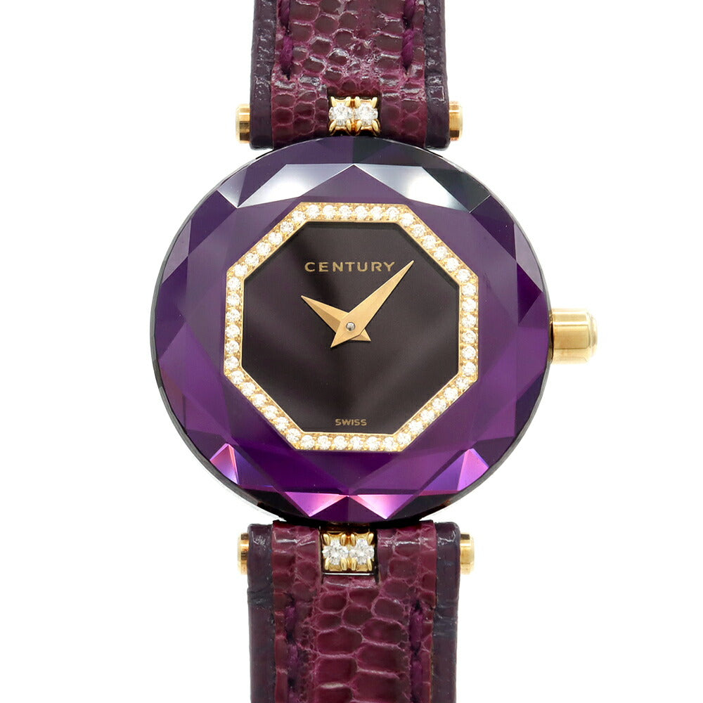 Battery replaced CENTURY Time Gem Cut Glass Diamond 100m Water Resistant Black K18YG Yellow Gold Genuine Belt Genuine K18YG Buckle Ladies Quartz [6 Month Warranty] [Watch] [Used]