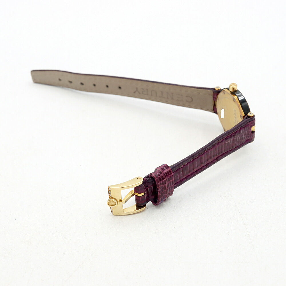 電池交換済 CENTURY センチュリー タイムジェム カットガラス ダイヤモンド 100m防水 黒 ブラック K18YG イエローゴールド 純正ベルト 純正K18YG尾錠 レディース クォーツ【6ヶ月保証】【腕時計】【中古】