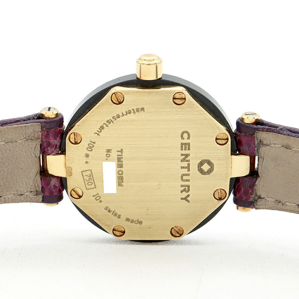 電池交換済 CENTURY センチュリー タイムジェム カットガラス ダイヤモンド 100m防水 黒 ブラック K18YG イエローゴールド 純正ベルト 純正K18YG尾錠 レディース クォーツ【6ヶ月保証】【腕時計】【中古】