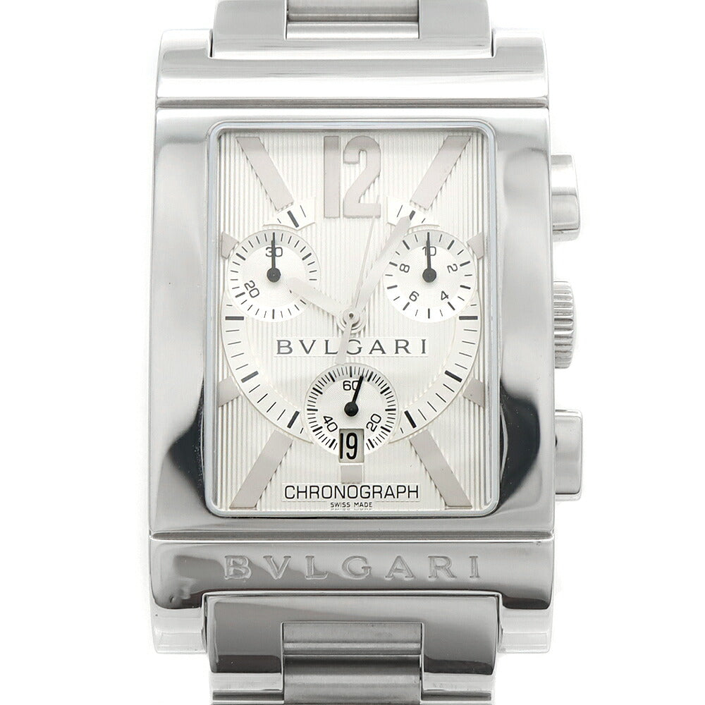 電池交換済 BVLGARI ブルガリ レッタンゴロ クロノグラフ RTC49S デイト スモールセコンド シルバー SS ステンレス メンズ クォーツ【6ヶ月保証】【腕時計】【中古】