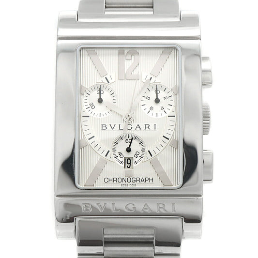 電池交換済 BVLGARI ブルガリ レッタンゴロ クロノグラフ RTC49S デイト スモールセコンド シルバー SS ステンレス メンズ クォーツ【6ヶ月保証】【腕時計】【中古】