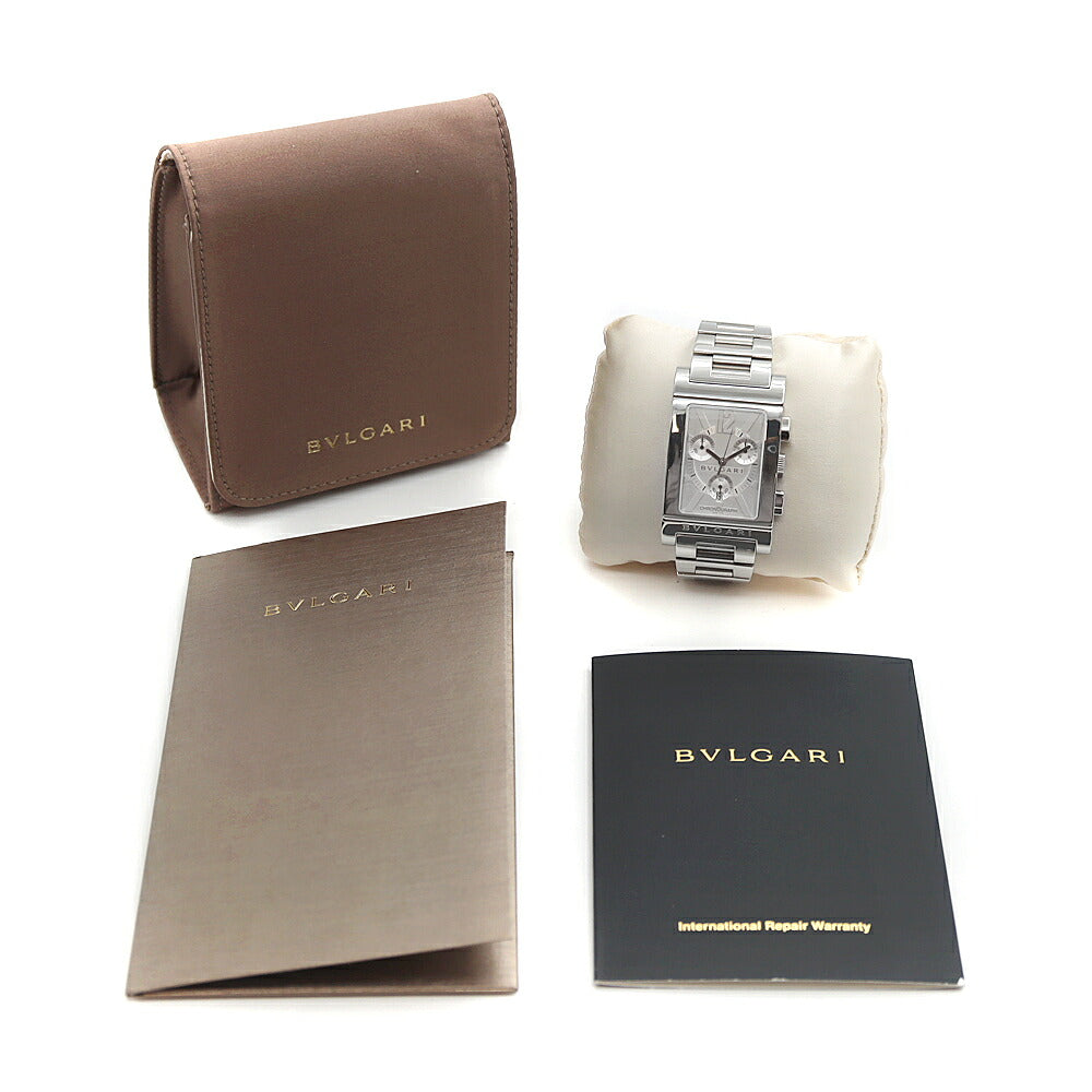 電池交換済 BVLGARI ブルガリ レッタンゴロ クロノグラフ RTC49S デイト スモールセコンド シルバー SS ステンレス メンズ クォーツ【6ヶ月保証】【腕時計】【中古】
