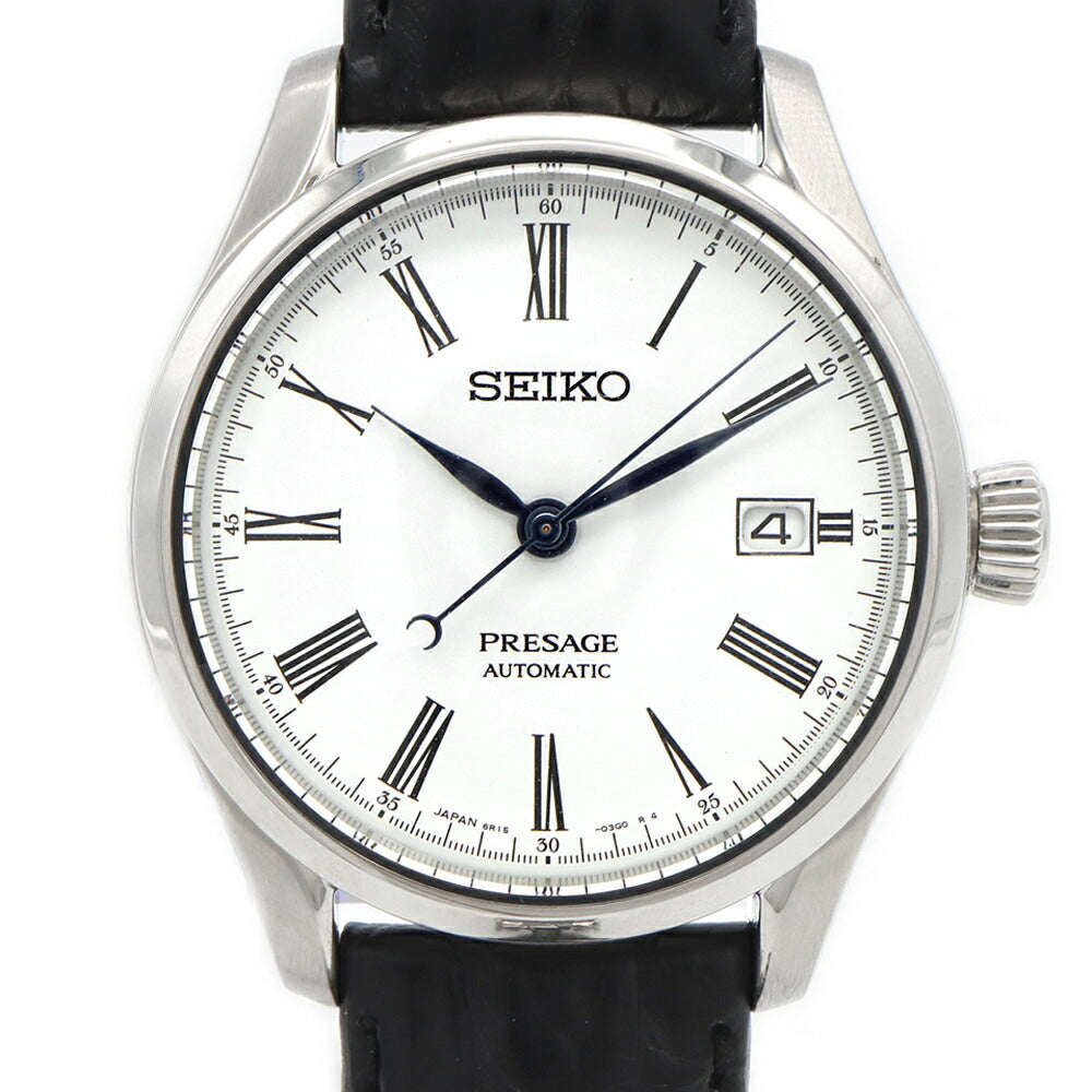 SEIKO セイコー プレザージュ 6R15-03V0 デイト 裏スケ 100m防水 白 ホワイト SS ステンレス 純正ベルト 純正尾錠 メンズ 自動巻き プレサージュ【6ヶ月保証】【腕時計】【中古】