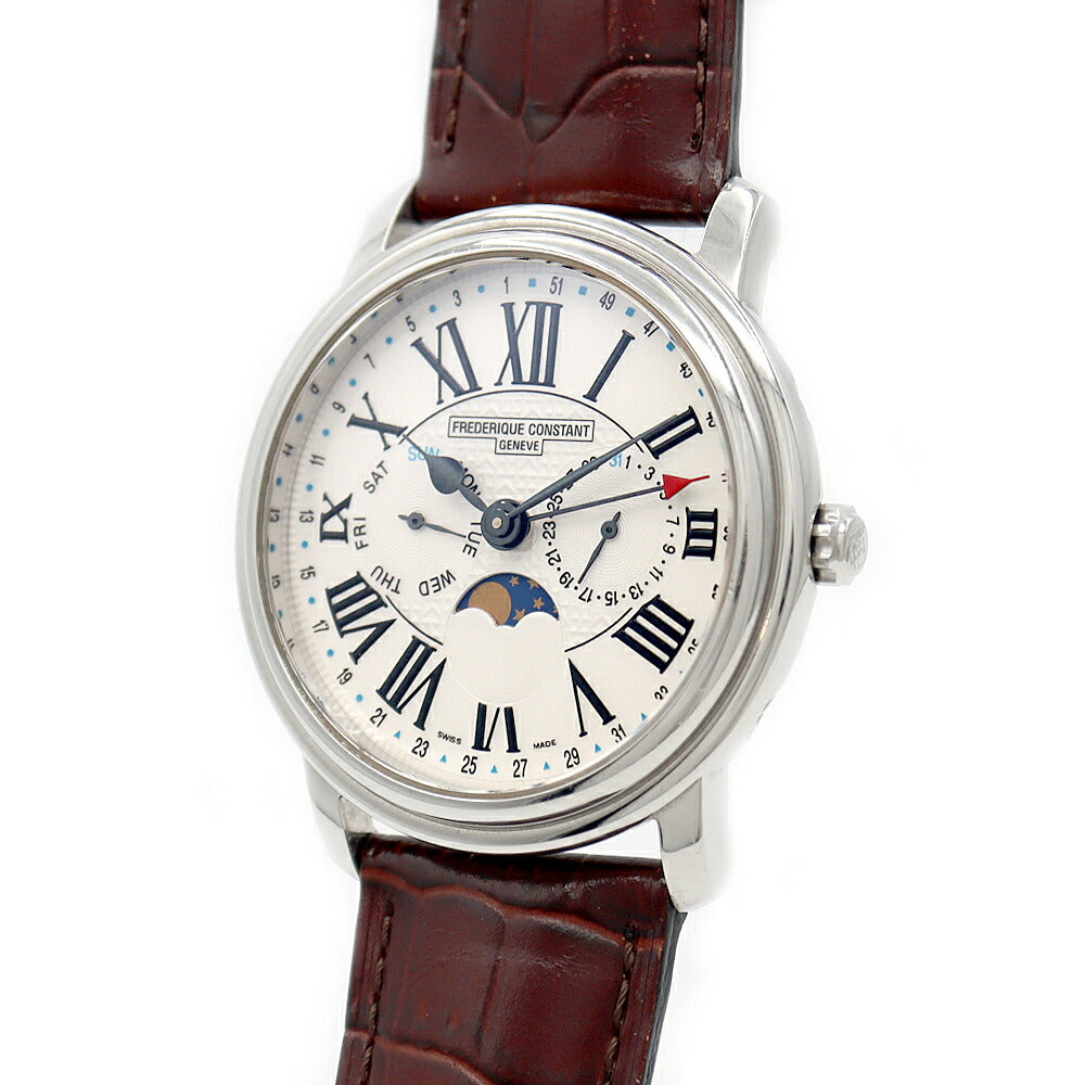 Battery replaced FREDERIQUE CONSTANT Classic Business Timer FC-270X4P4/5/6 Triple Calendar Moon Phase White SS Stainless Steel Genuine Belt Genuine Buckle Men's Quartz [6 Month Warranty] [Watch] [Used]