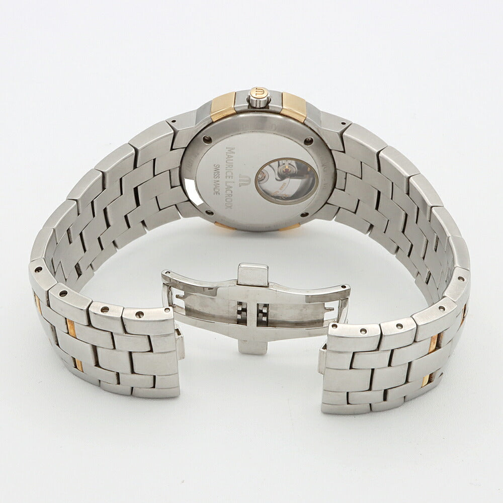 内部点検済 MAURICE LACROIX モーリスラクロア マイルストーン MS6017 デイト 100m防水 白 ホワイト SS ステンレス K18YG イエローゴールド コンビ メンズ 自動巻き【6ヶ月保証】【腕時計】【中古】