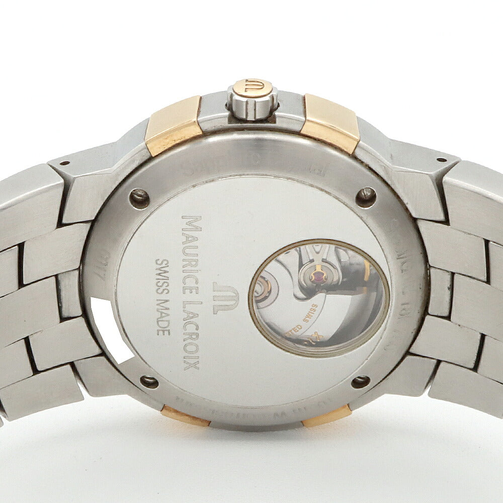 内部点検済 MAURICE LACROIX モーリスラクロア マイルストーン MS6017 デイト 100m防水 白 ホワイト SS ステンレス K18YG イエローゴールド コンビ メンズ 自動巻き【6ヶ月保証】【腕時計】【中古】