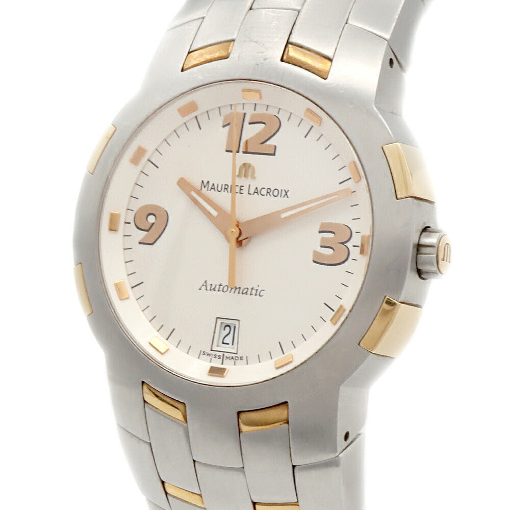 内部点検済 MAURICE LACROIX モーリスラクロア マイルストーン MS6017 デイト 100m防水 白 ホワイト SS ステンレス K18YG イエローゴールド コンビ メンズ 自動巻き【6ヶ月保証】【腕時計】【中古】