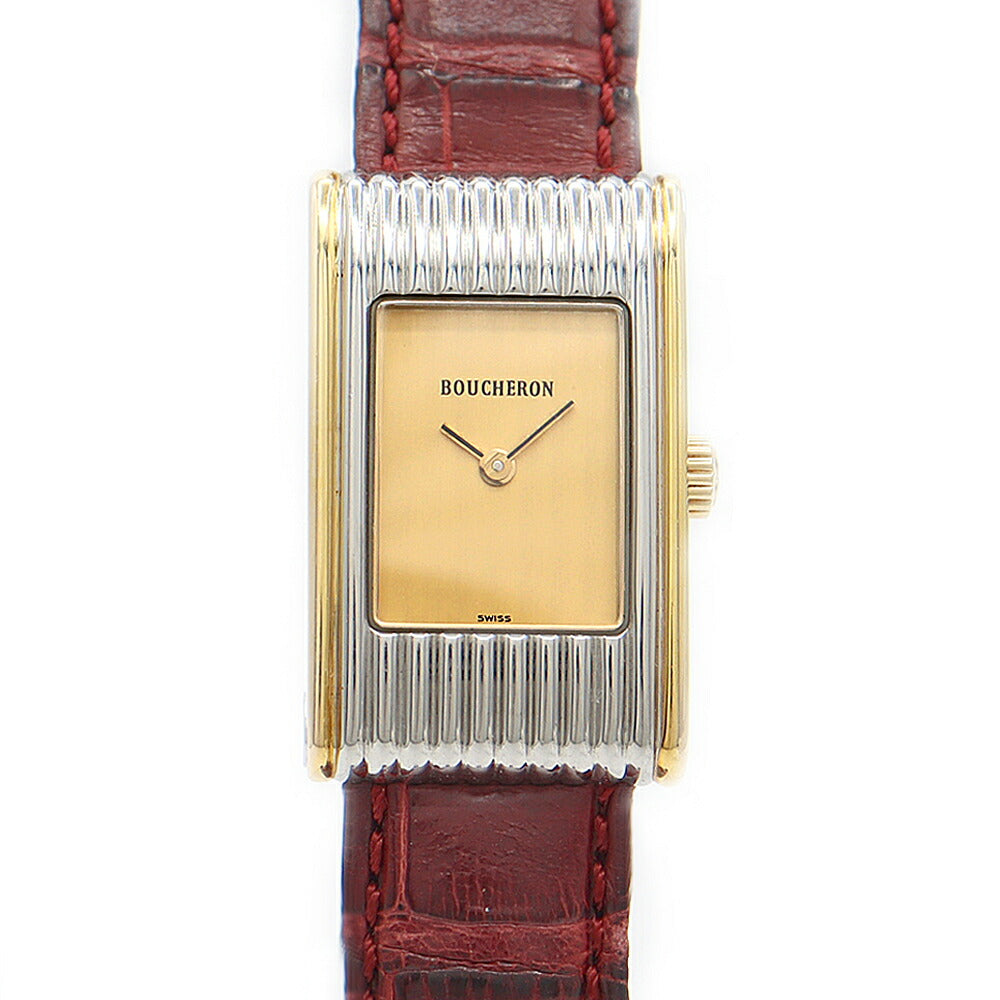 電池交換済 BOUCHERON ブシュロン リフレ シャンパンゴールド YGP イエローゴールド SS ステンレス 純正ベルト 純正尾錠 レディース クォーツ【6ヶ月保証】【腕時計】【中古】