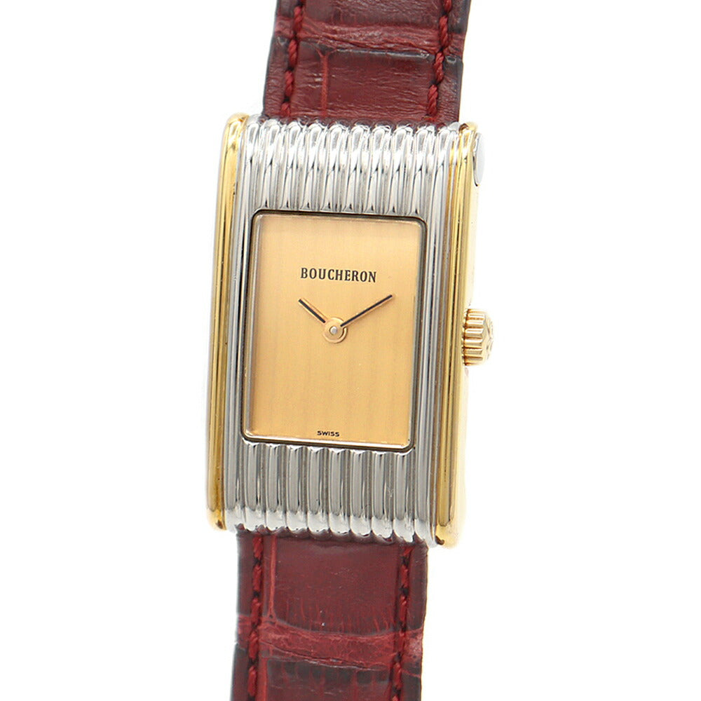 電池交換済 BOUCHERON ブシュロン リフレ シャンパンゴールド YGP イエローゴールド SS ステンレス 純正ベルト 純正尾錠 レディース クォーツ【6ヶ月保証】【腕時計】【中古】