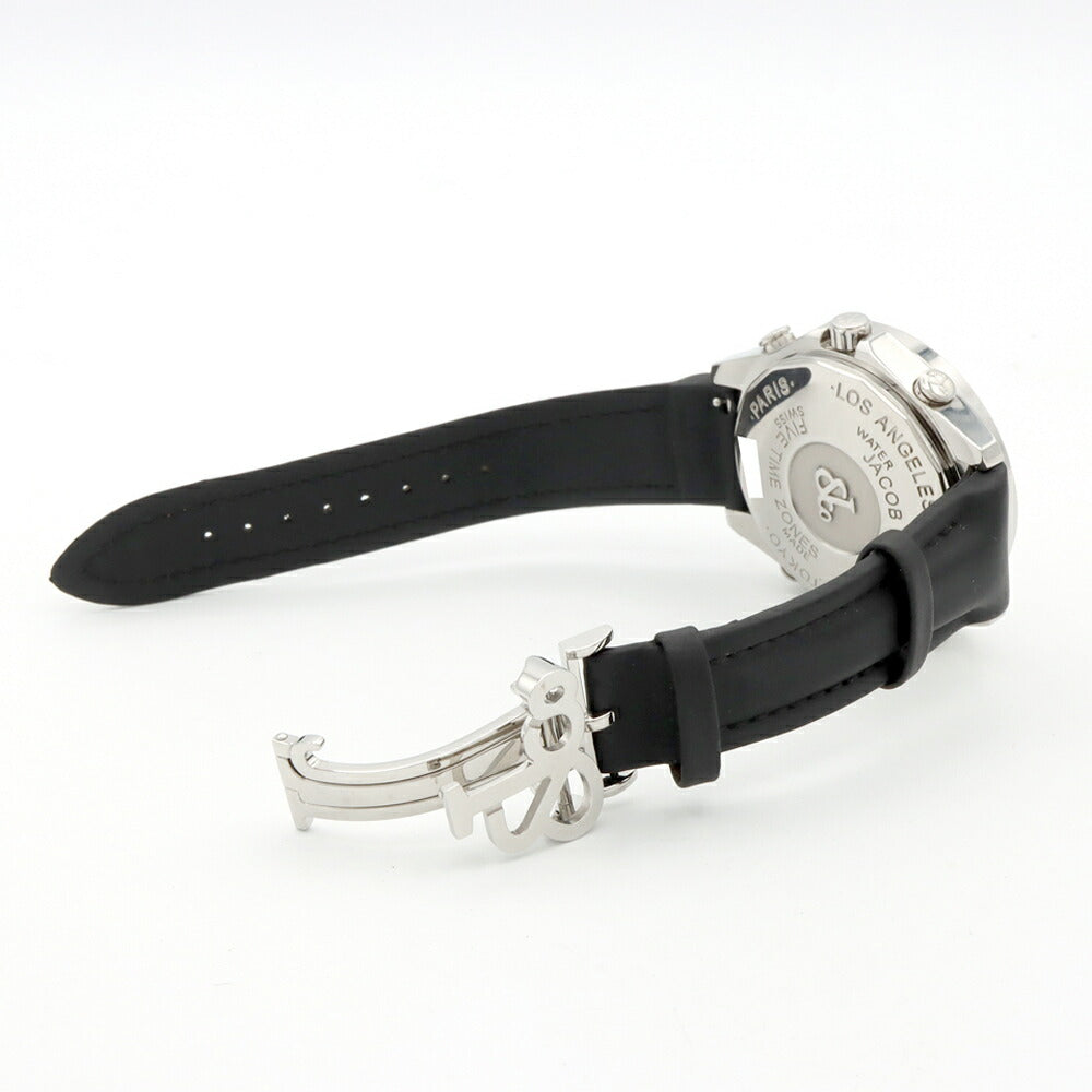 電池交換済 JACOB&Co. ジェイコブ ファイブタイムゾーン ダイヤベゼル A3465 ダイヤモンド デイト オレンジ SS ステンレス 純正ベルト 純正尾錠 メンズ クォーツ 5タイム【6ヶ月保証】【腕時計】【中古】