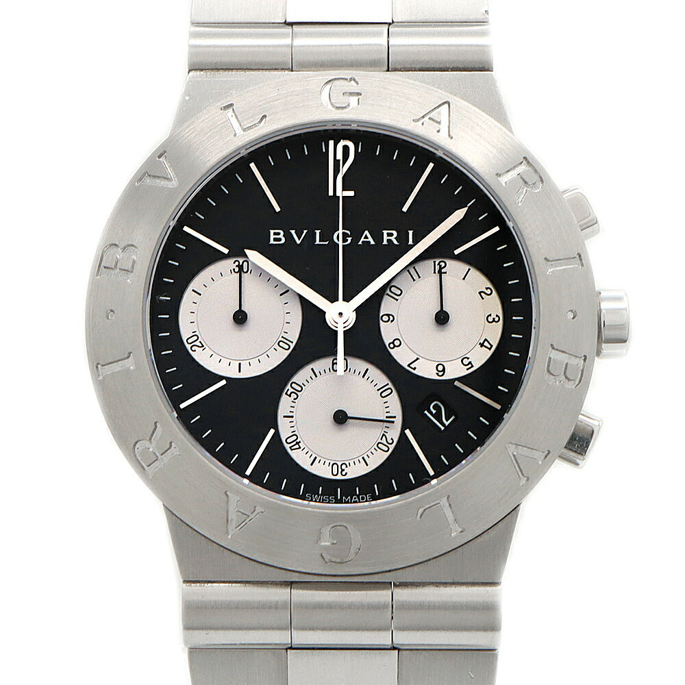 Battery replaced BVLGARI Bvlgari Diagono Sports Chronograph CH35S Date Black SS Stainless Steel Men's Quartz [6 Month Warranty] [Watch] [Used]