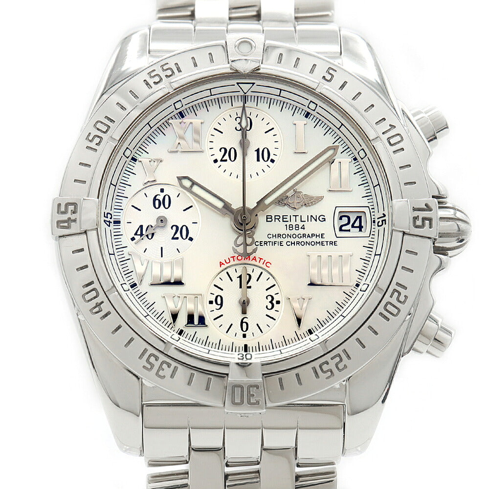 BREITLING ブライトリング クロノコックピット A13358 クロノグラフ 100m防水 デイト 白 ホワイトシェル SS ステンレス メンズ 自動巻き【6ヶ月保証】【腕時計】【中古】