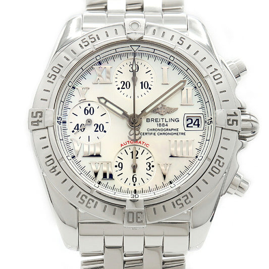 BREITLING ブライトリング クロノコックピット A13358 クロノグラフ 100m防水 デイト 白 ホワイトシェル SS ステンレス メンズ 自動巻き【6ヶ月保証】【腕時計】【中古】