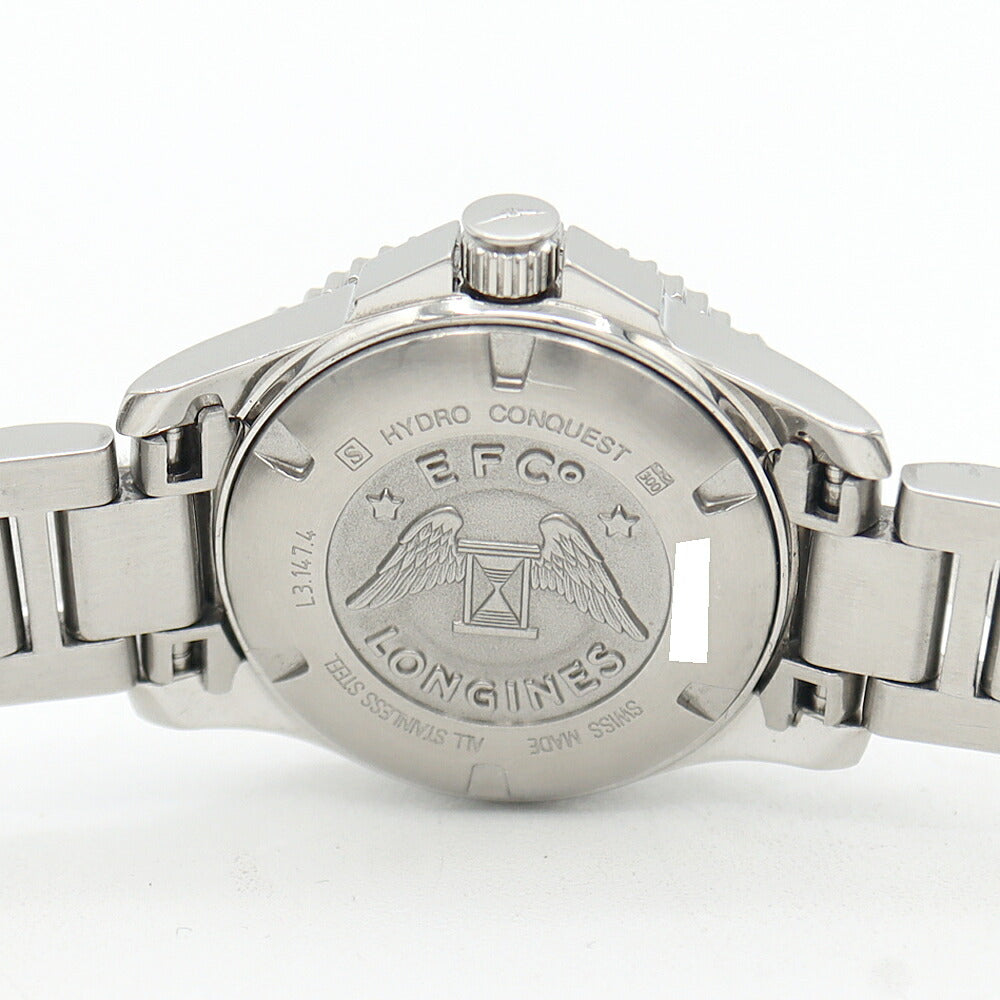 電池交換済 LONGINES ロンジン ハイドロコンクエスト L3.147.4 デイト 300m防水 黒 ブラック SS ステンレス レディース クォーツ 【6ヶ月保証】【腕時計】【中古】