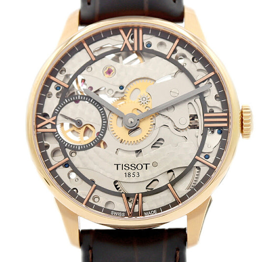 TISSOT T-Classic Chemin de Tourelle T099405A Small Seconds 50m Water Resistant Skeleton SS Stainless Steel YGP Yellow Gold Genuine Belt Genuine Buckle Men's Manual Winding [6 Month Warranty] [Watch] [Used]