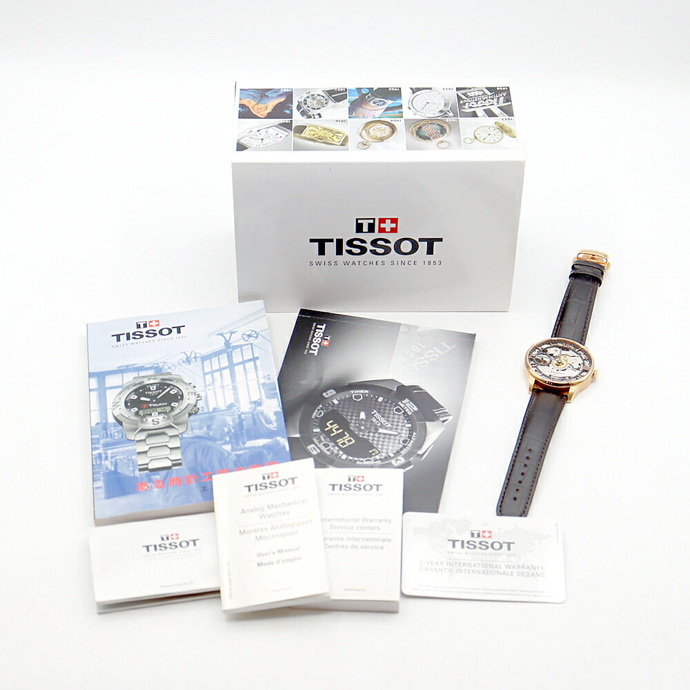 TISSOT T-Classic Chemin de Tourelle T099405A Small Seconds 50m Water Resistant Skeleton SS Stainless Steel YGP Yellow Gold Genuine Belt Genuine Buckle Men's Manual Winding [6 Month Warranty] [Watch] [Used]