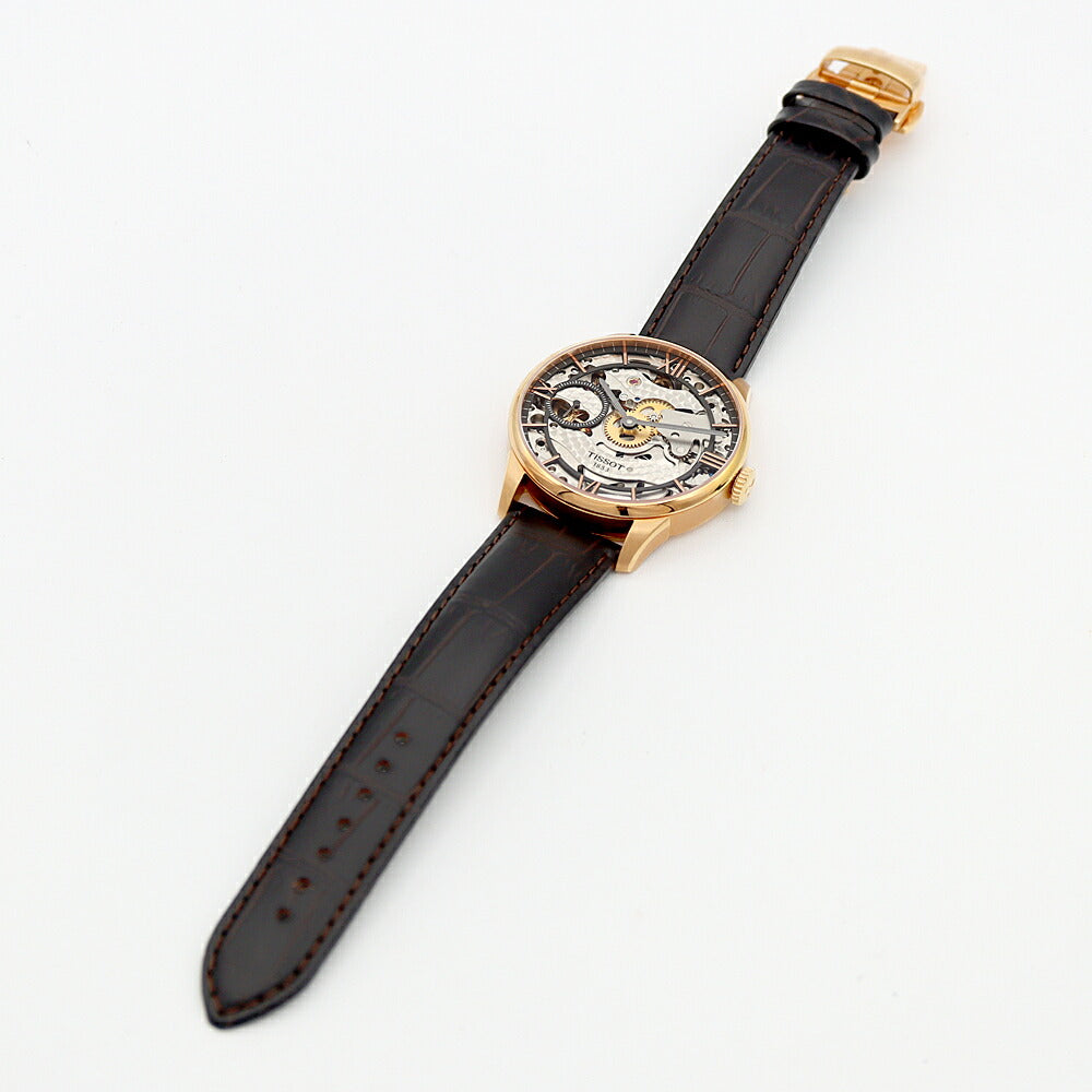 TISSOT T-Classic Chemin de Tourelle T099405A Small Seconds 50m Water Resistant Skeleton SS Stainless Steel YGP Yellow Gold Genuine Belt Genuine Buckle Men's Manual Winding [6 Month Warranty] [Watch] [Used]