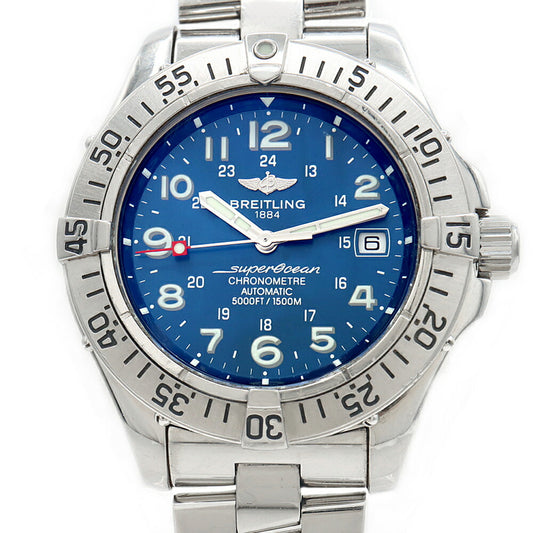BREITLING Super Ocean A17360 Date 1500m Water Resistant Blue SS Stainless Steel Men's Automatic Winding [6 Month Warranty] [Watch] [Used]